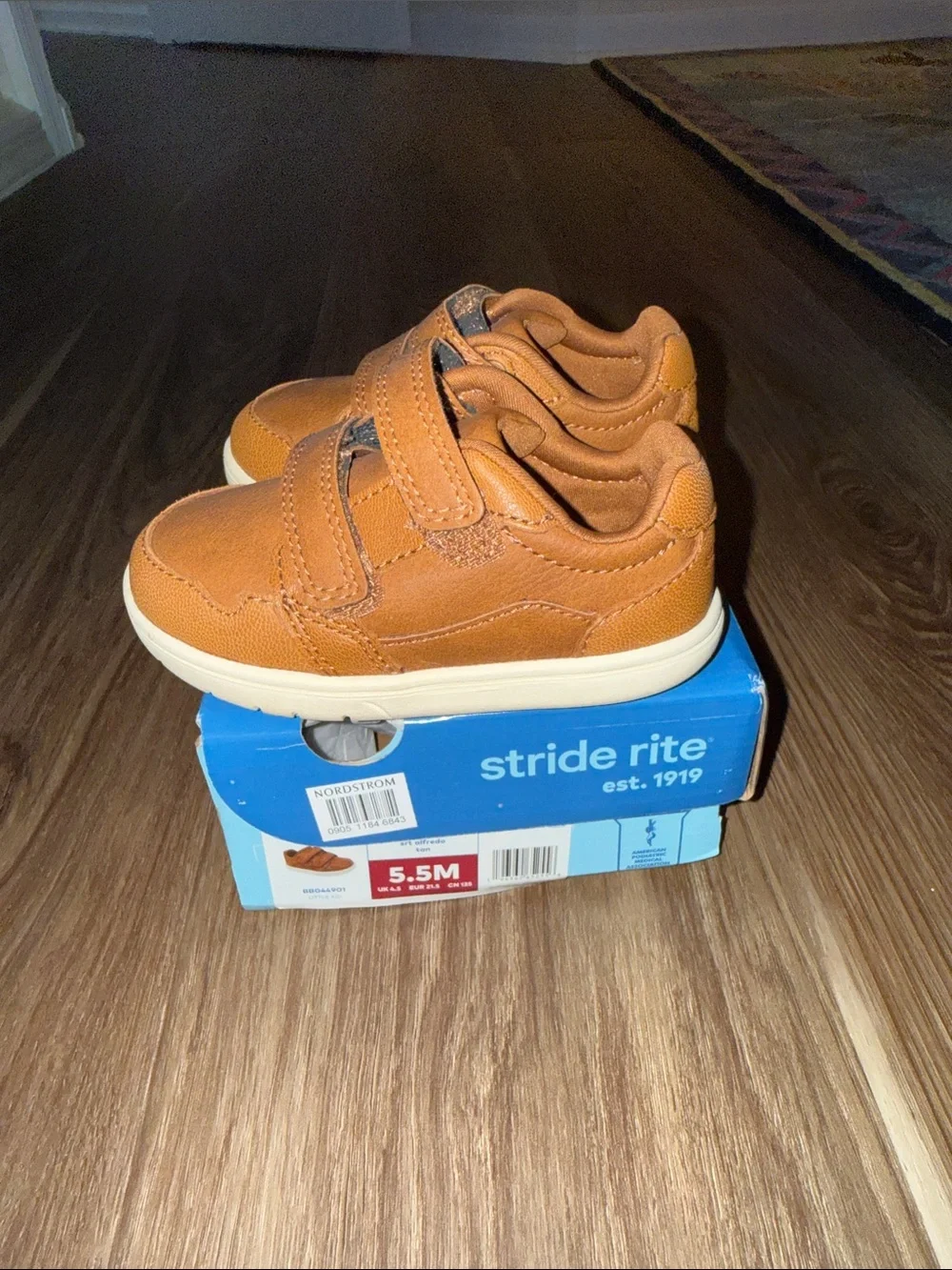 Stride Rite Tan Brown Leather Hook-and-Loop Dress Shoes